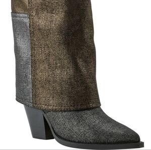 Marc Fisher Black Metallic Block-Heel Ankle Boot